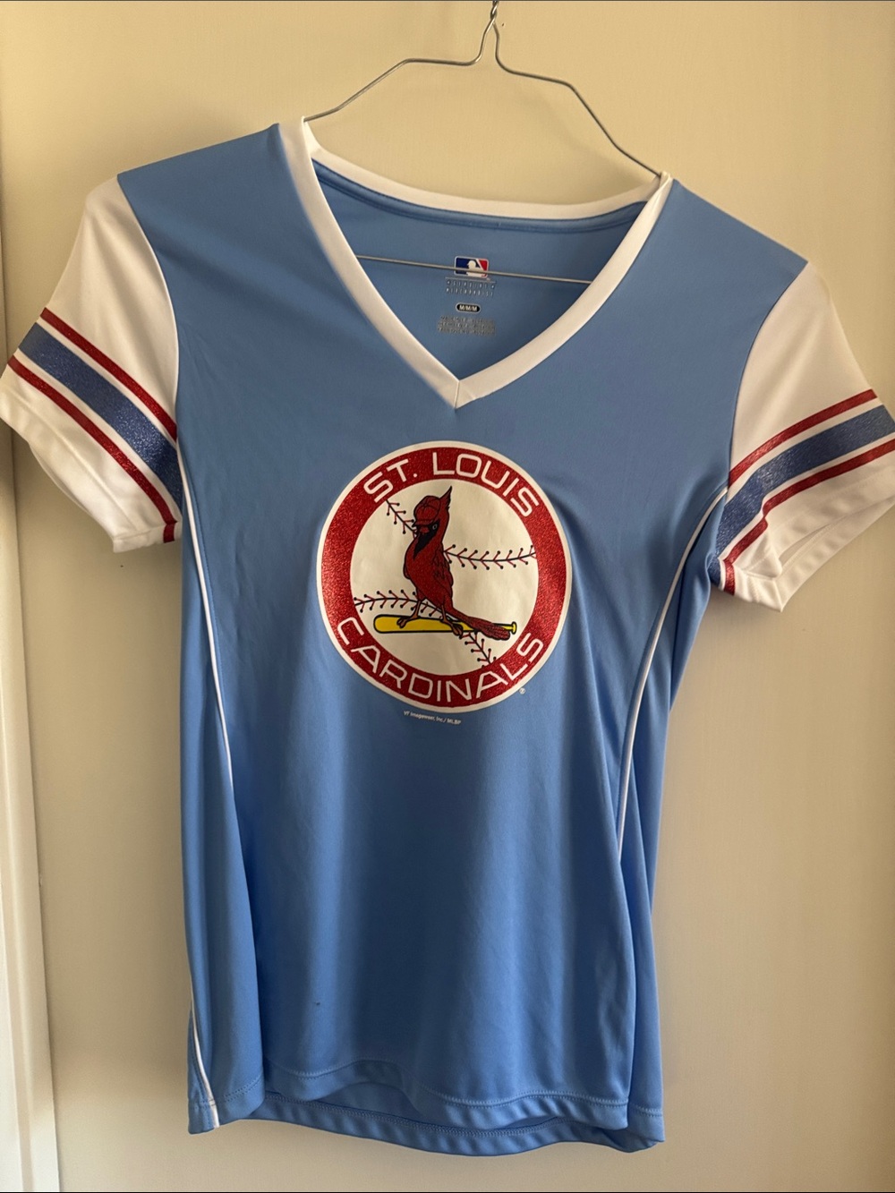 Genuine Merchandise Light Blue and White V-Neck Tee